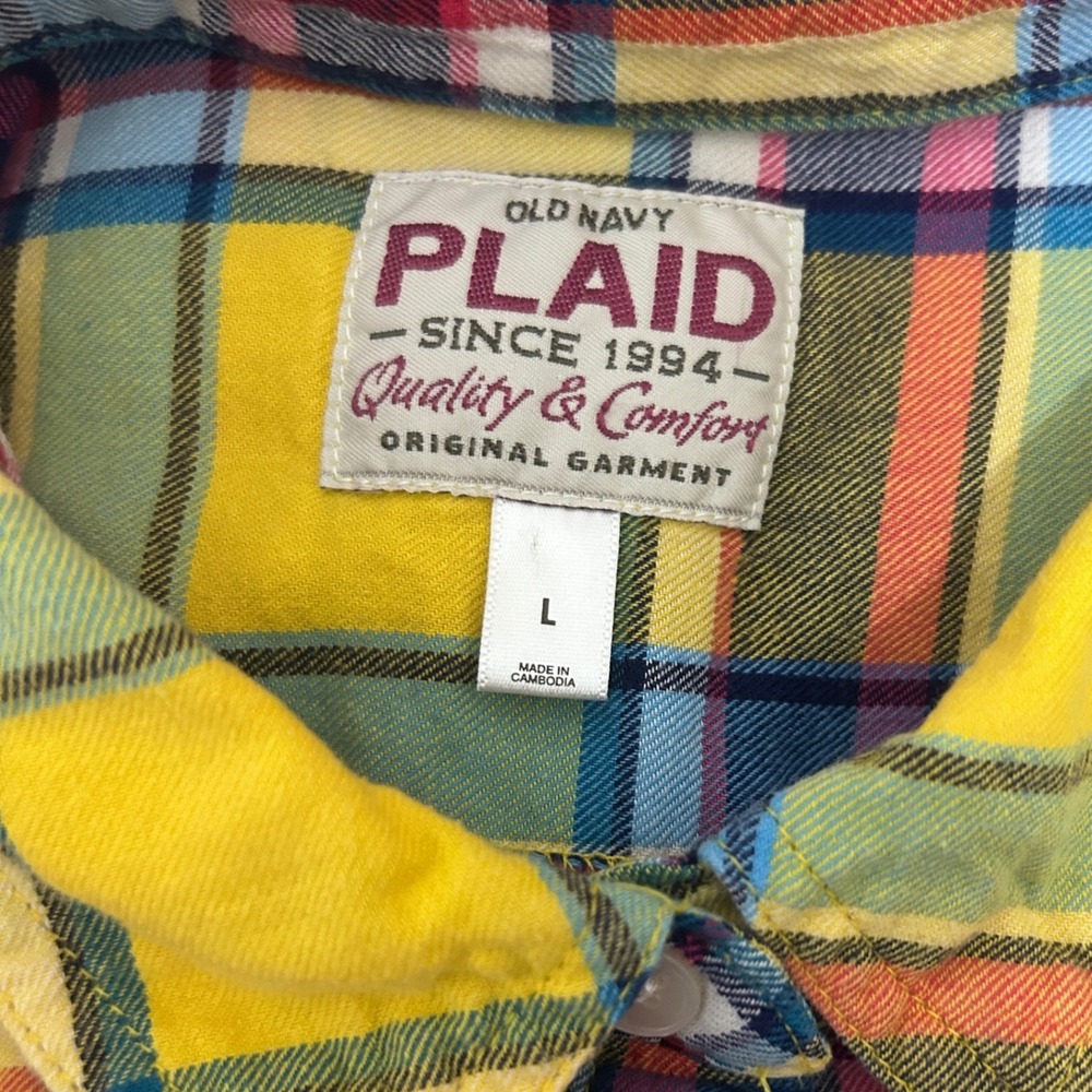 Old Navy Womens Button Plaid Shirt L Multicolor Front Pockets‎ Y2K Retro Grunge - Picture 4 of 7